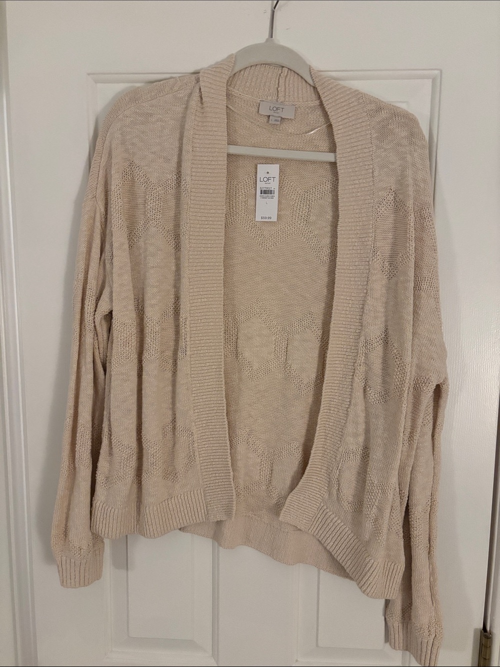 LOFT Open-Front Beige/Cream Knit Cardigan